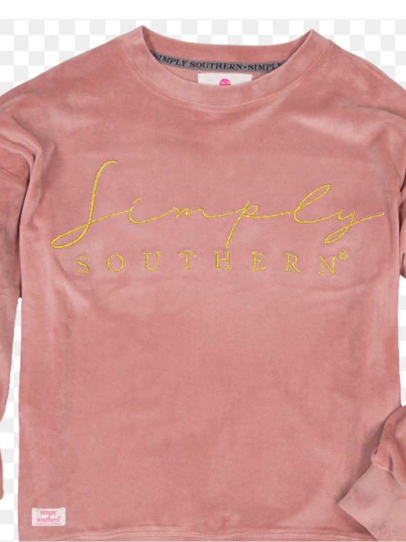 Simply Southern Dusty Pink Velour Sweatshirt With Gold Script